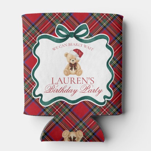 Rafraîchisseur Pour Canette Red Tartan Plaid Christmas Bear Birthday Favor (Dos)