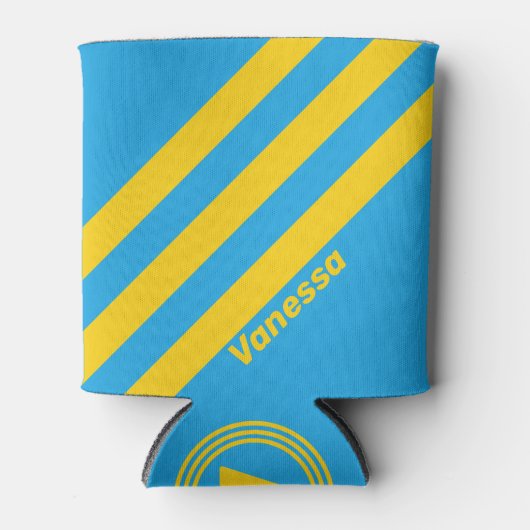 Rafraîchisseur Pour Canette Rétro Aqua Reef Trois bandes avec nom (Devant)