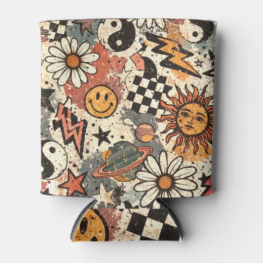 Rafraîchisseur Pour Canette Retro Groovy Smiley Sun Daisy Psychedelic Pattern (Devant)