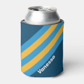 Rafraîchisseur Pour Canette Retro Navy Blue Stripes with Name (Can devant)