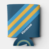 Rafraîchisseur Pour Canette Retro Navy Blue Stripes with Name (Dos)