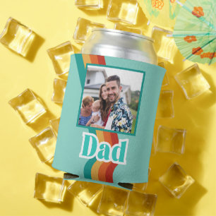 Rafraîchisseur Pour Canette Retro Papa photo personnalisée, bleu turquoise ave