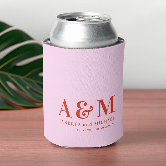 Rafraîchisseur Pour Canette Retro Pink & Red Monogram Mariage Can Cooler