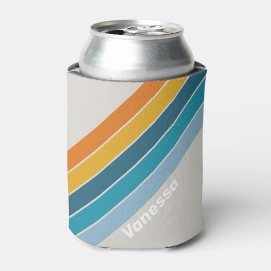 Rafraîchisseur Pour Canette Retro Rainbow Stripes with Name (Can devant)