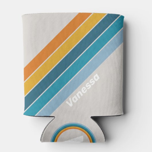 Rafraîchisseur Pour Canette Retro Rainbow Stripes with Name (Dos)