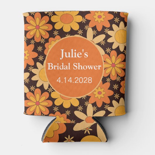 Rafraîchisseur Pour Canette Retro Super Floral Orange jaune coutume (Devant)