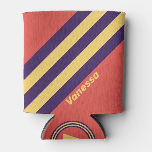 Rafraîchisseur Pour Canette Retro Surf Sunset Stripes with Name (Devant)