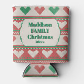 Rafraîchisseur Pour Canette Retro Ugly Christmas Sweater Green Red Hearts (Devant)