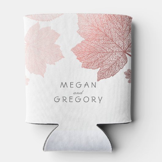 Rafraîchisseur Pour Canette Rose Gold Fall Feuilles Blanc Elégant Mariage (Dos)