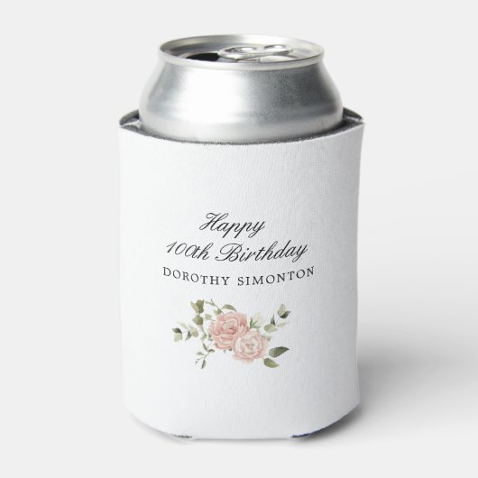 Rafraîchisseur Pour Canette Rose rose Dusty Floral 100e anniversaire (Can devant)