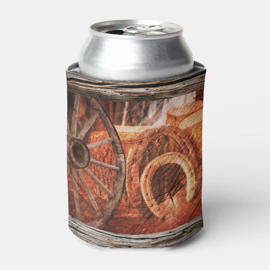 Rafraîchisseur Pour Canette Roue en Wagon Rustique Horseshoes Western Style Ca (Can devant)