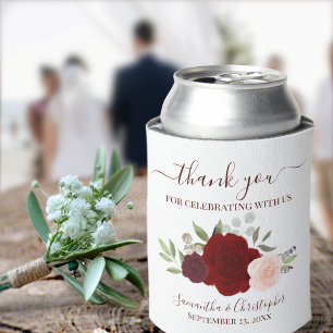 Rafraîchisseur Pour Canette Rouge & rose Floral Élégant Merci de mariage