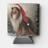 Rafraîchisseur Pour Canette Rough Collie Chien dans la neige Noël (Devant)