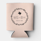 Rafraîchisseur Pour Canette Russe Wreath Texas Mariage Monogramme | Blush (Devant)