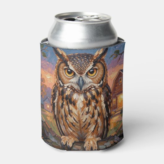 Rafraîchisseur Pour Canette Rustic Impasto Great Horned Owl (Can devant)