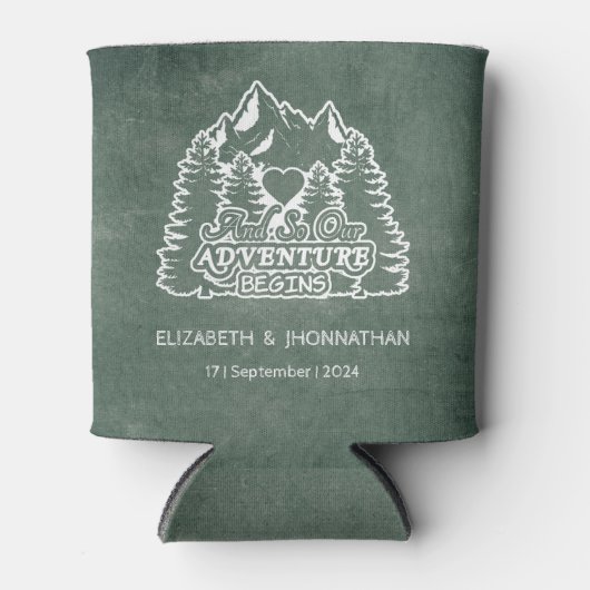 Rafraîchisseur Pour Canette Rustic Mountains Aventure Commence Vert Mariage (Devant)