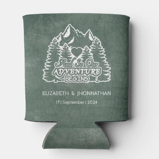 Rafraîchisseur Pour Canette Rustic Mountains Aventure Commence Vert Mariage (Dos)