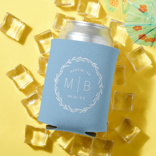 Rafraîchisseur Pour Canette Rustic Wreath Wedding Monogram | Sky Blue (Été in situ)