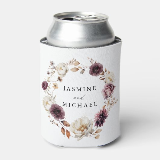 Rafraîchisseur Pour Canette Rustique automne ivoire et Mariage floral Marsala (Can devant)