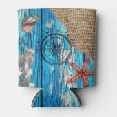 Rafraîchisseur Pour Canette Rustique Nautique Bleu Burlap Starfish (Devant)
