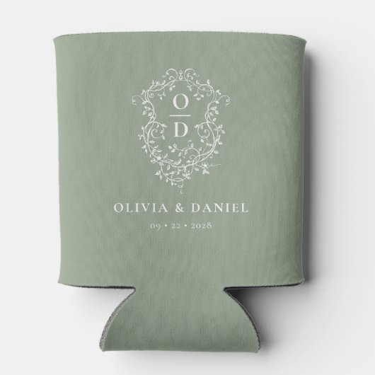 Rafraîchisseur Pour Canette Sage Green Crest Moderne Monogramme Mariage (Dos)