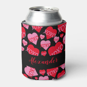 Rafraîchisseur Pour Canette Saint-Valentin rose Coeur rouge Motif XOXO Noir