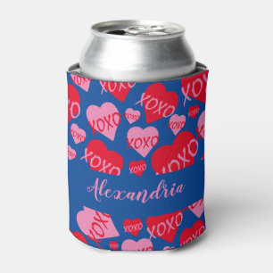 Rafraîchisseur Pour Canette Saint-Valentin Rose Rouge Coeur XOXO Motif Bleu