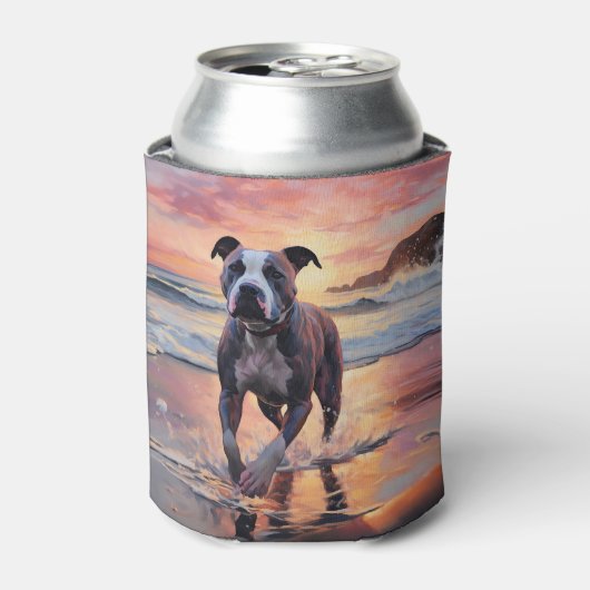 Rafraîchisseur Pour Canette Sandy American Staffordshire Dog on Beach Sunset (Can devant)