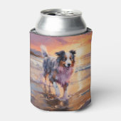 Rafraîchisseur Pour Canette Sandy Australian Shepherd Dog on Beach Sunset (Can devant)