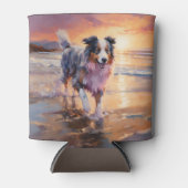Rafraîchisseur Pour Canette Sandy Australian Shepherd Dog on Beach Sunset (Devant)