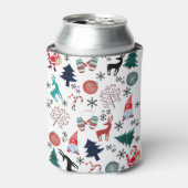 Rafraîchisseur Pour Canette Santa Claus Reindeer Pine Trees Mittens Motif (Can devant)