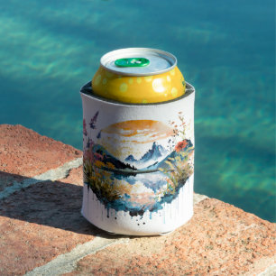 Rafraîchisseur Pour Canette Scène de montagne à l'aquarelle