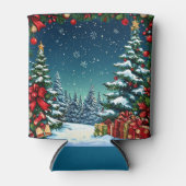 Rafraîchisseur Pour Canette Scène de Noël festive avec des arbres neigeux (Devant)