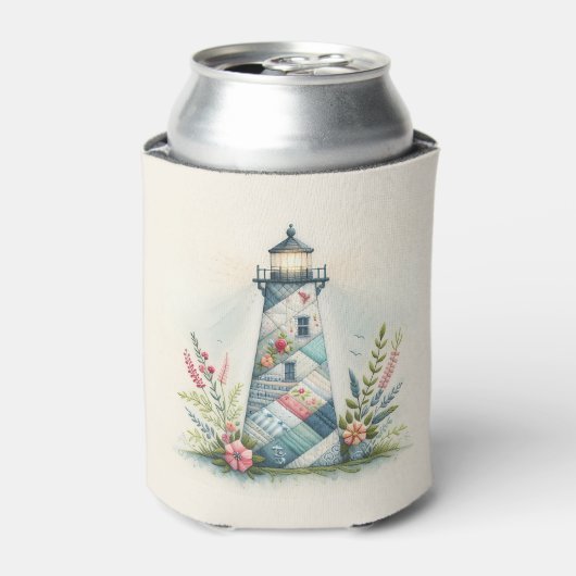 Rafraîchisseur Pour Canette Scène florale côtière du phare patchwork (Can devant)