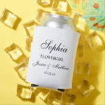 Rafraîchisseur Pour Canette Script Flower Girl Customisé<br><div class="desc">Ce très classique et traditionnel peut se rafraîchir avec le mot Flower Girl (qui est personnalisable pour n'importe quel membre de la fête de mariage), le nom de la fille de fleur dans une belle police de caractères, les noms de la mariée et du marié, et leur date de mariage...</div>