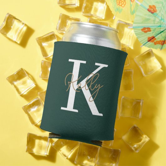 Rafraîchisseur Pour Canette Script moderne Emerald Green Monogram (Été in situ)