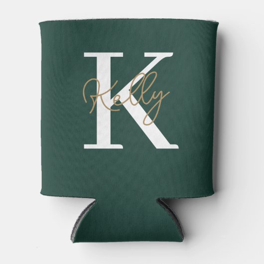 Rafraîchisseur Pour Canette Script moderne Emerald Green Monogram (Devant)