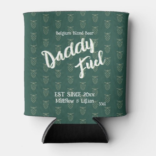 Rafraîchisseur Pour Canette Script rustique "Daddy Fuel" motif vert hop (Devant)