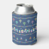 Rafraîchisseur Pour Canette Seaside Town Sail Boats and Bunting Pattern Blue (Can devant)