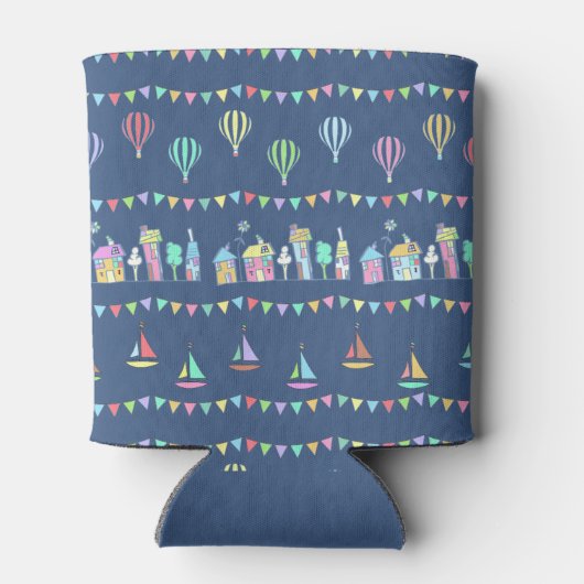 Rafraîchisseur Pour Canette Seaside Town Sail Boats and Bunting Pattern Blue (Dos)