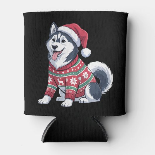 Rafraîchisseur Pour Canette Siberian Husky Dog Ugly Sweater Santa Hat Xmas (Devant)