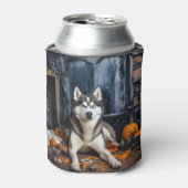 Rafraîchisseur Pour Canette Sibérie Husky Citrouille Halloween effrayant (Can devant)