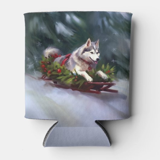 Rafraîchisseur Pour Canette Sibérien Husky neige de Noël hiver (Devant)