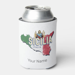 Rafraîchisseur Pour Canette Sicile Drapeau Italie Carte Rétro Souvenir Vintage