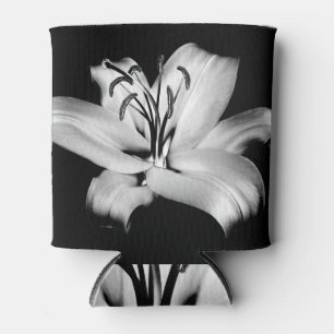 Rafraîchisseur Pour Canette Silver Lily : Élégance Florale Monochrome.
