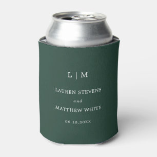 Rafraîchisseur Pour Canette Simple Monogramme Vert de Forêt Élégant de Mariage