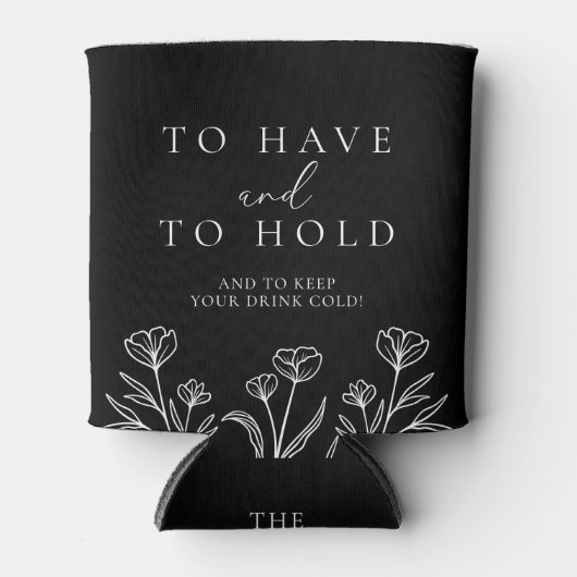 Rafraîchisseur Pour Canette Simple Noir Moderne Mariage de Monogramme Floral (Devant)