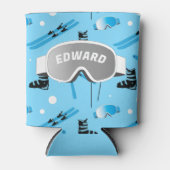 Rafraîchisseur Pour Canette Skier Personalised Skiing Themed Blue Apres Ski (Devant)