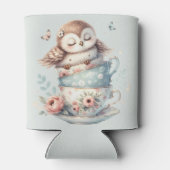 Rafraîchisseur Pour Canette Sleeping Owl in Stacked Floral Teacups (Dos)