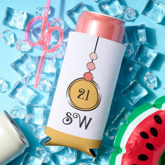 Rafraîchisseur Pour Canette Slim 21 anniversaire ajouter initiales tout âge orange (Été in situ)
